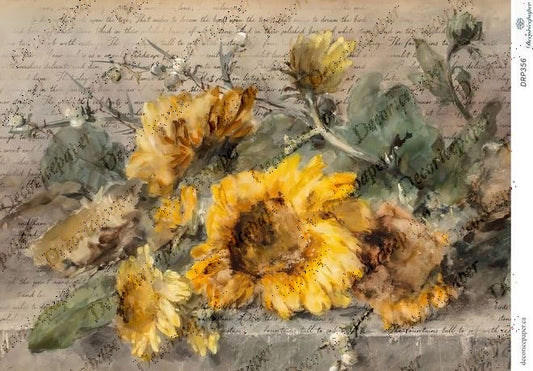 DRP356 - Golden Sunflowers - Rice Paper A4