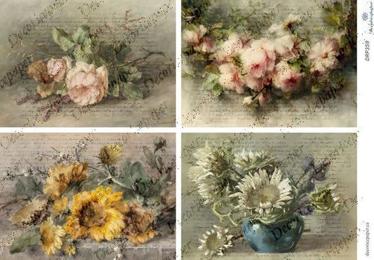 DRP359 - Vintage Blossoms Collection - Rice Paper A4