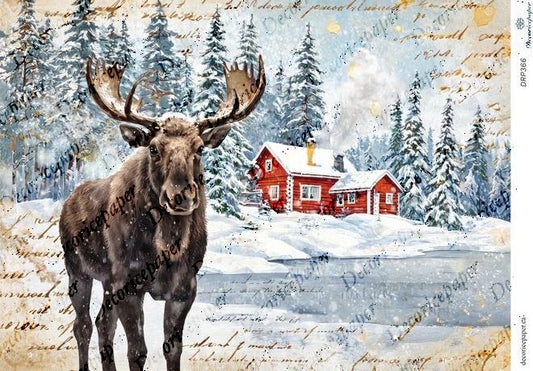 DRP366 - Moose in the Snow - Rice Paper A4