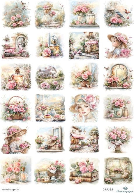 DRP389 - Romantic Roses Collection - Rice Paper A4