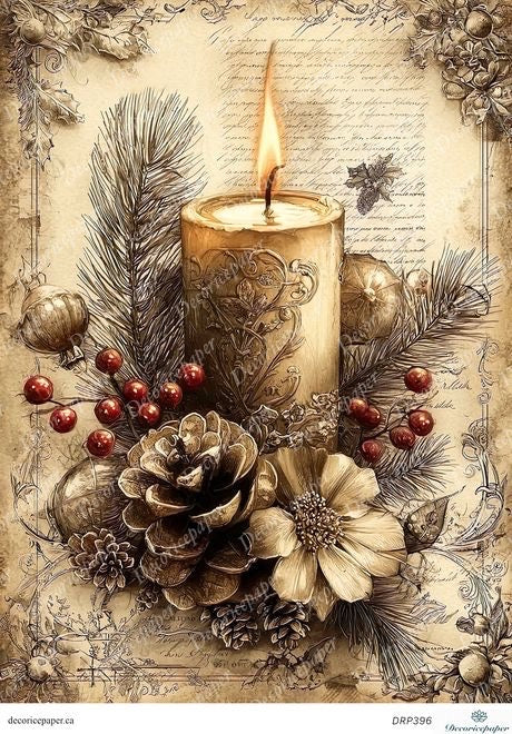 Elegant Christmas candlelight with pine branches and berries