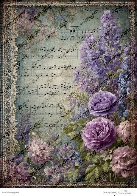 DRP A3 0003 - Floral Music Page - Rice paper A3