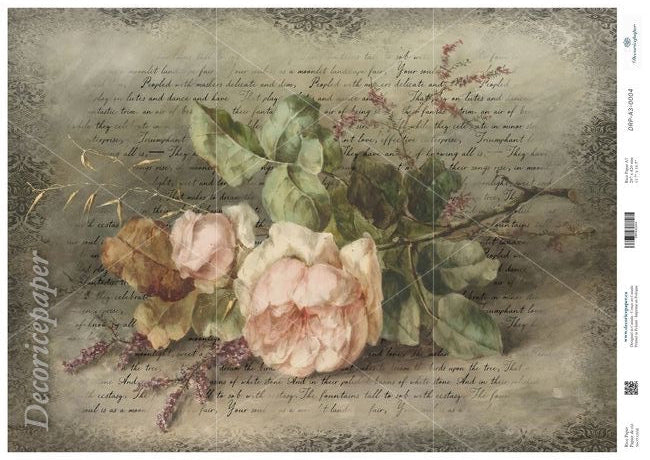 Floral vintage-style artwork with text overlay on an aged document background