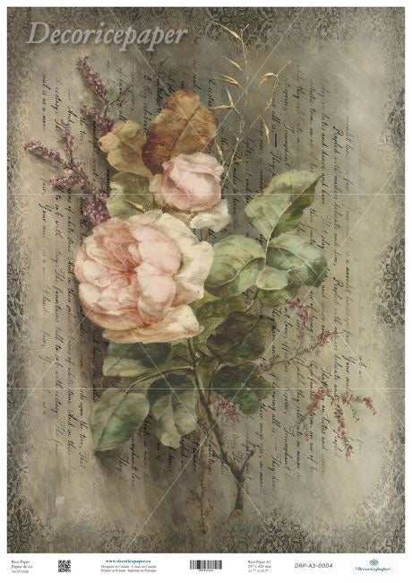 Floral vintage-style artwork with text overlay on an aged document background
