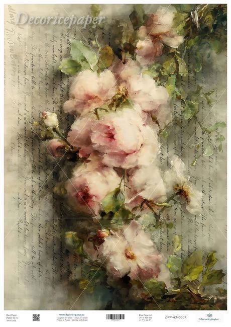 Pink floral design with green leaves and text overlay on the background
