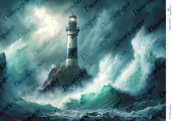 DRP A3 0013 - Lighthouse in the Storm  - Rice paper A3