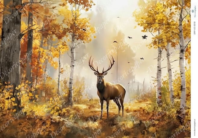 DRP A3 0018 - Autumn Forest Stag - Rice Paper A3 – Decoricepaper