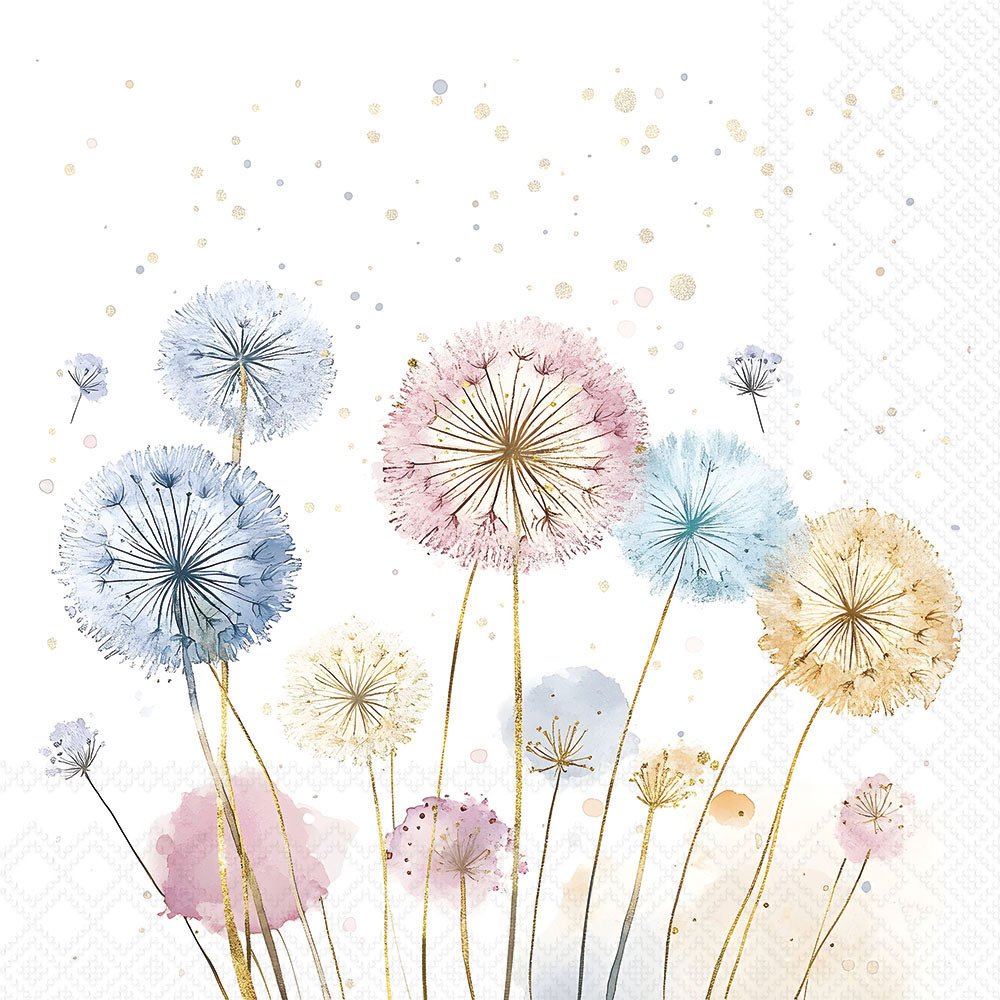 Pastel-colored dandelions on a white background