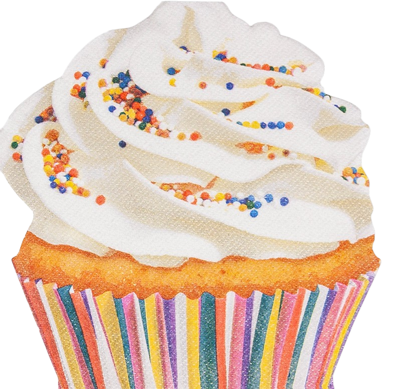 Cupcake with white frosting and colorful sprinkles 