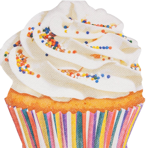 Cupcake with white frosting and colorful sprinkles 