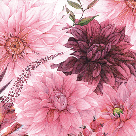 Pattern of pink and red flowers with green leaves on a floral background