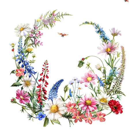 Floral arrangement shaped like the wreath on a white background
