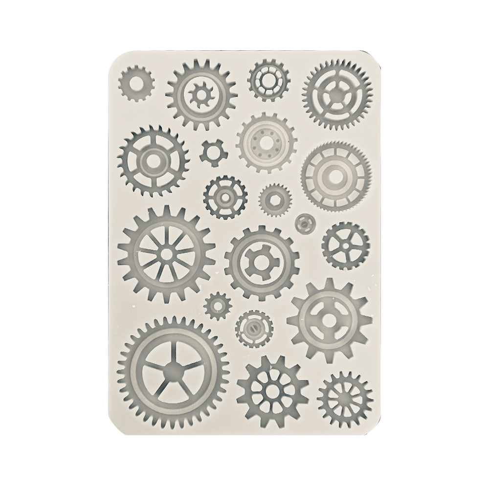 A silicone mould featuring gears in various sizes.