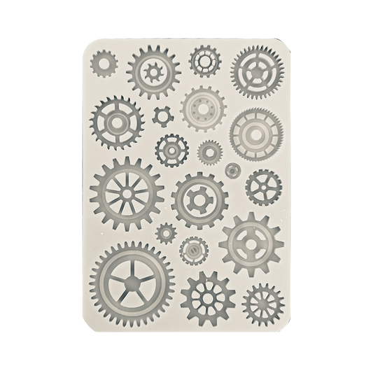 A silicone mould featuring gears in various sizes.