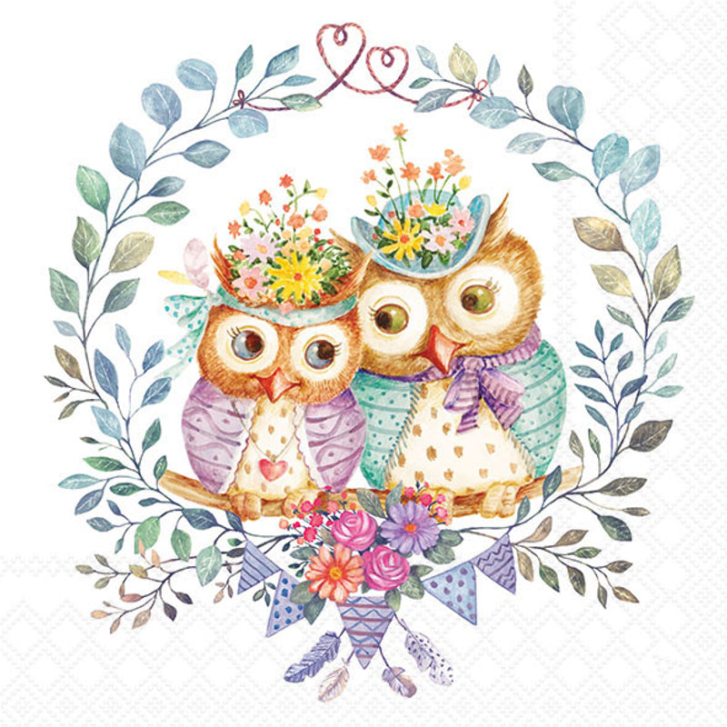 Owl Couple in Love - Napkin