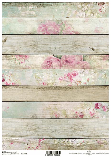 R1688 - Shabby Chic Roses on Wood - Rice Paper A4
