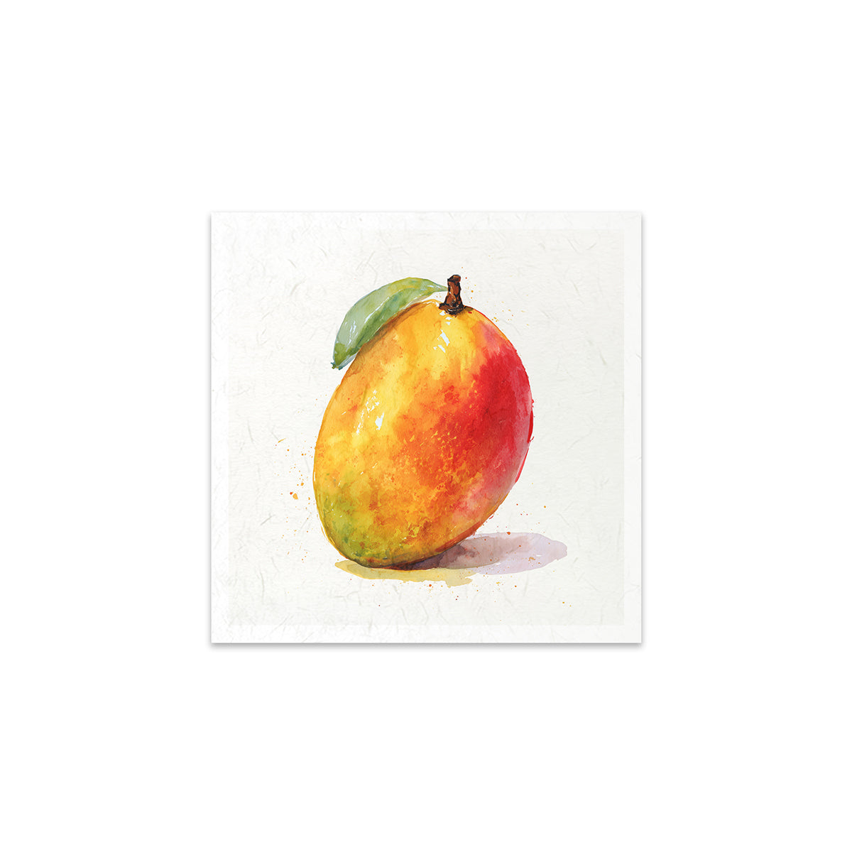 Illustration of a mango with a green leaf on a white background