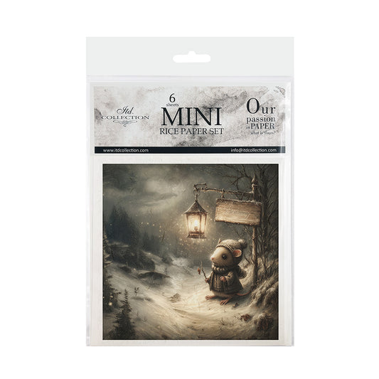Packaging of a mini rice paper set with a mouse and lantern.