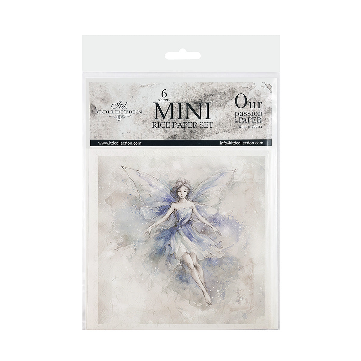 Packaging of a mini rice paper set with a fairy design on a white background