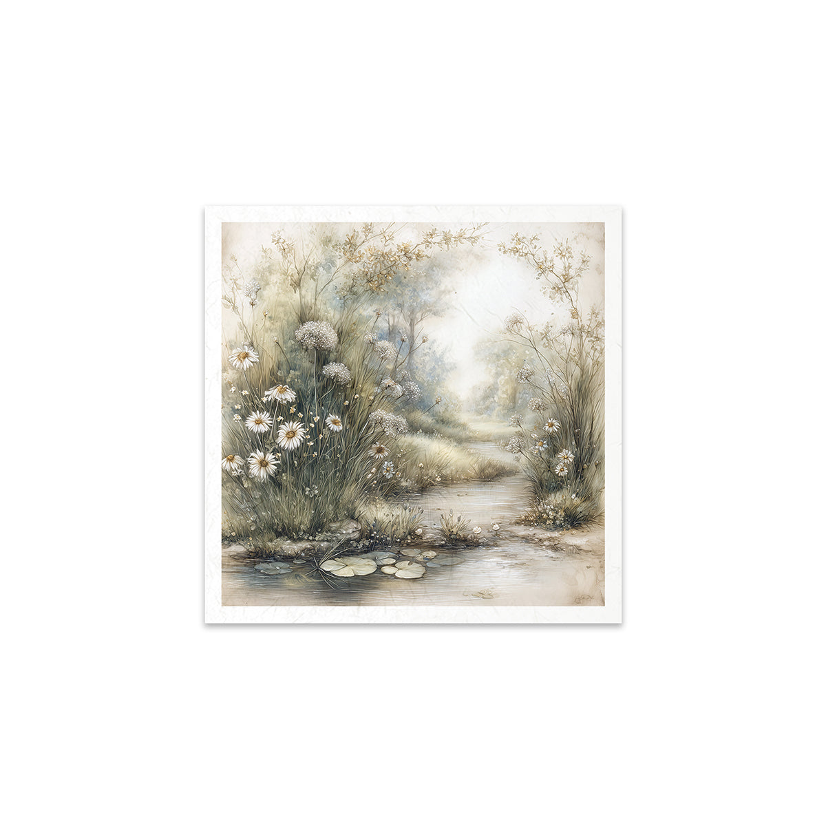 Landscape with flowers and a path on a white background