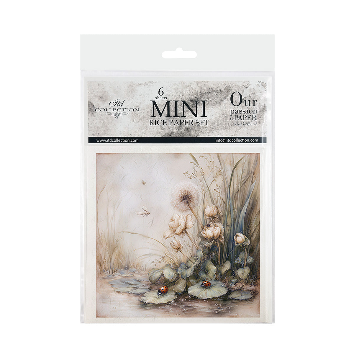 Packaging of a mini rice paper set with artistic design on a white background