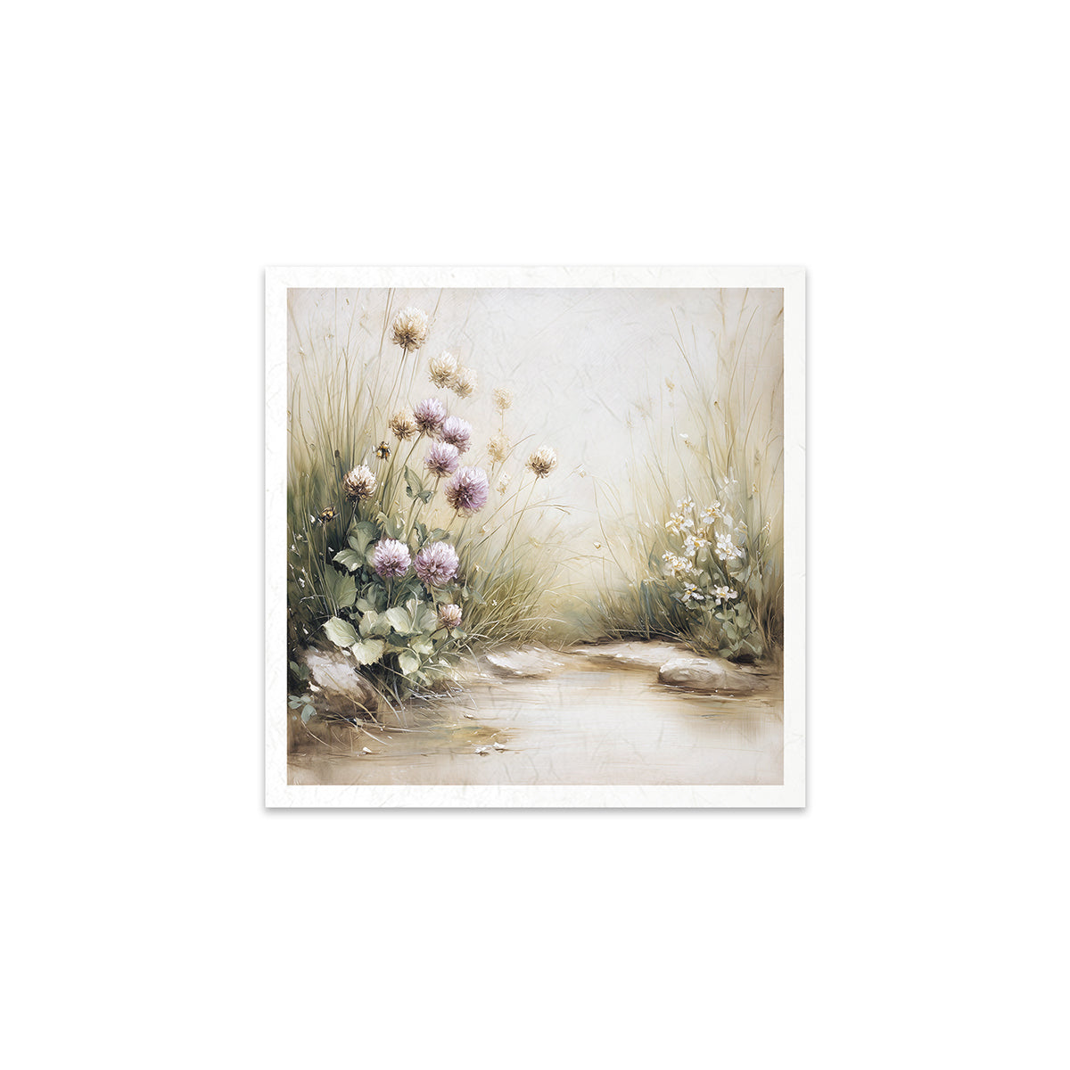 A nature scene with flowers and a path on a white background