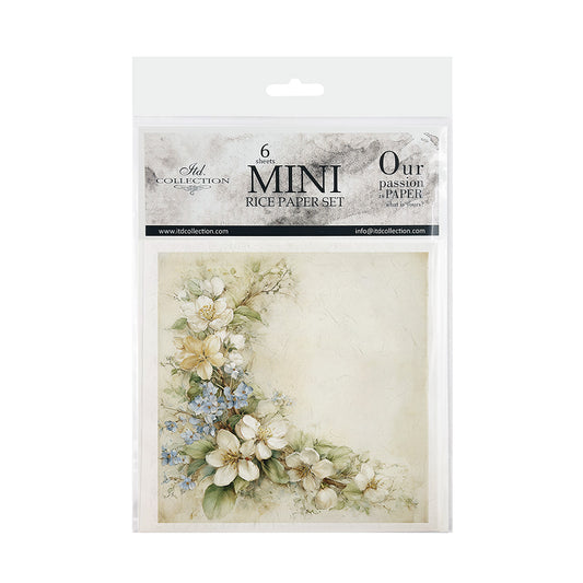 Packaging of a mini rice paper set with floral design on a white background