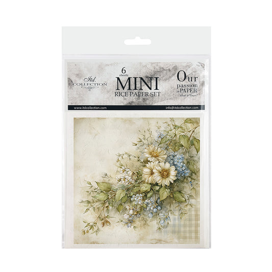 Packaging of mini rice paper set with floral design and brand name on a white background