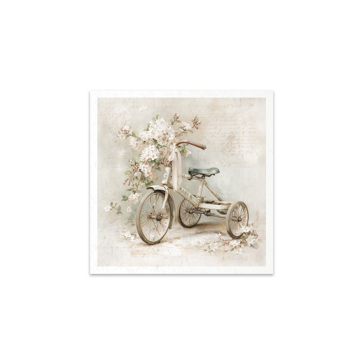 Vintage-style tricycle with flowers on a textured background