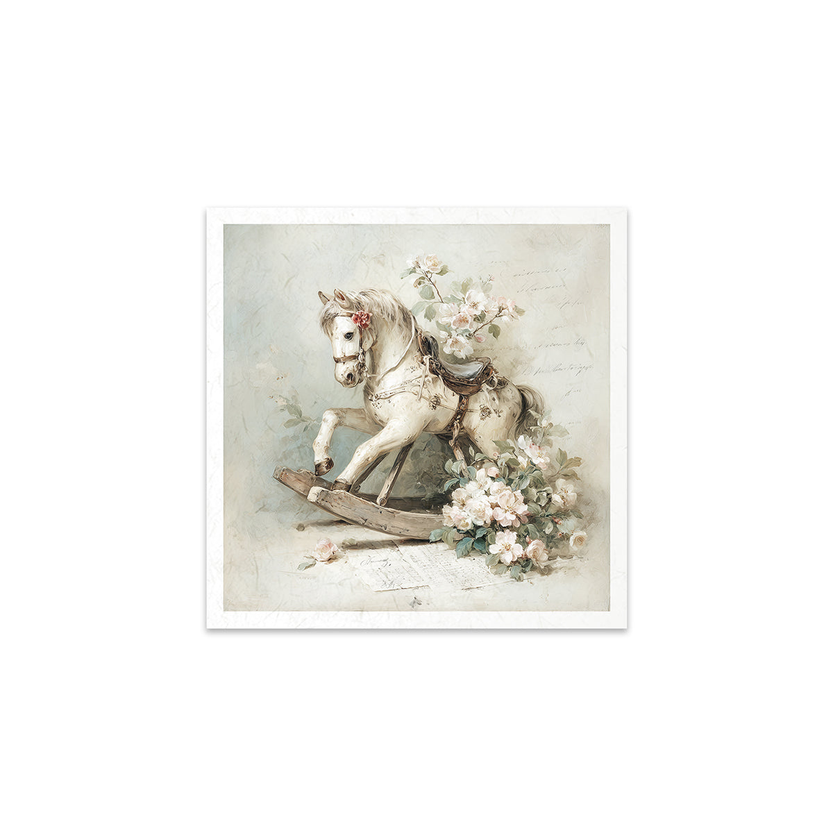A rocking horse with flowers on a light background