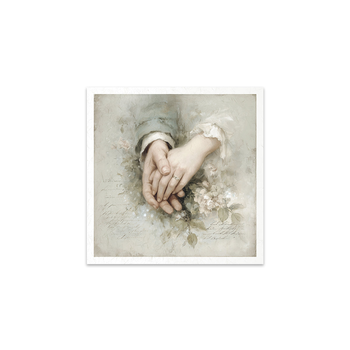 Art print of hands holding flowers on a textured background