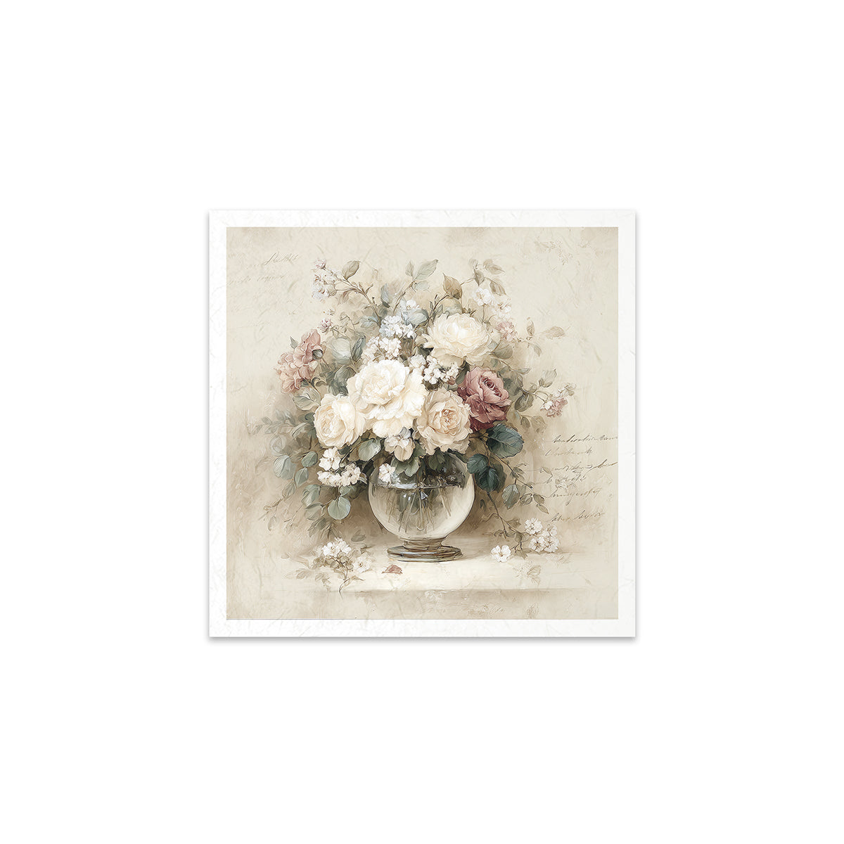 Floral arrangement in a glass vase on a textured background
