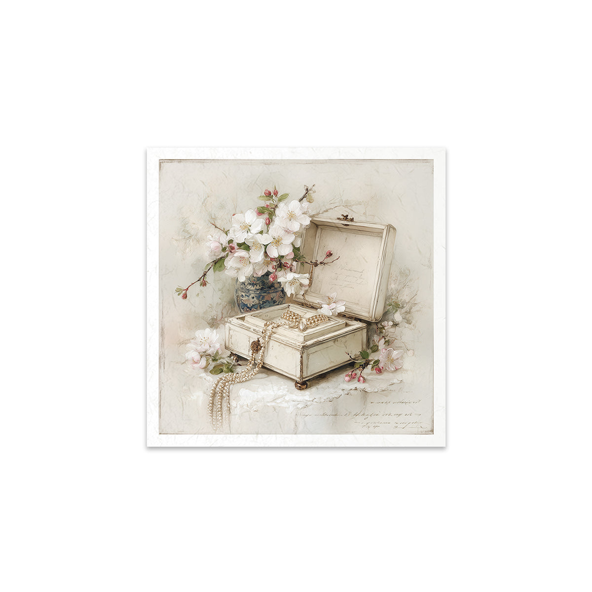 Decorative print of a jewelry box with flowers on a white background