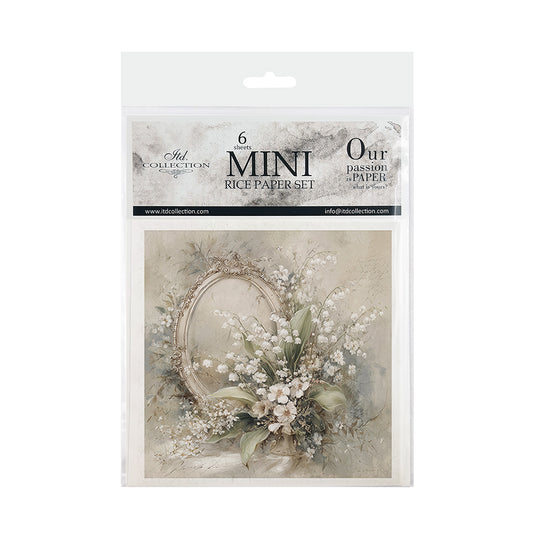 Packaging of 6 mini rice paper sets with floral design on a white background