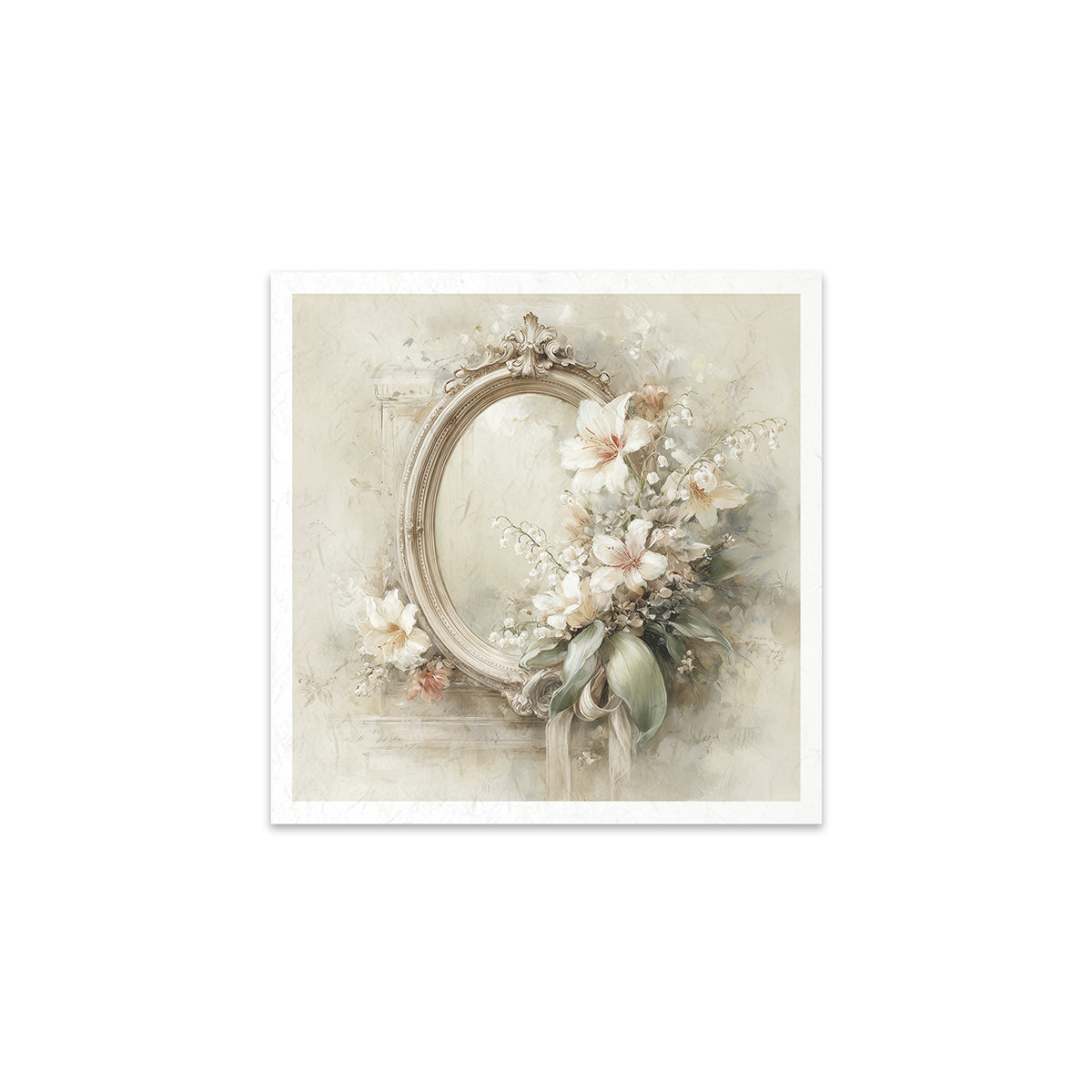 Decorative mirror with floral and leaf elements on a textured background