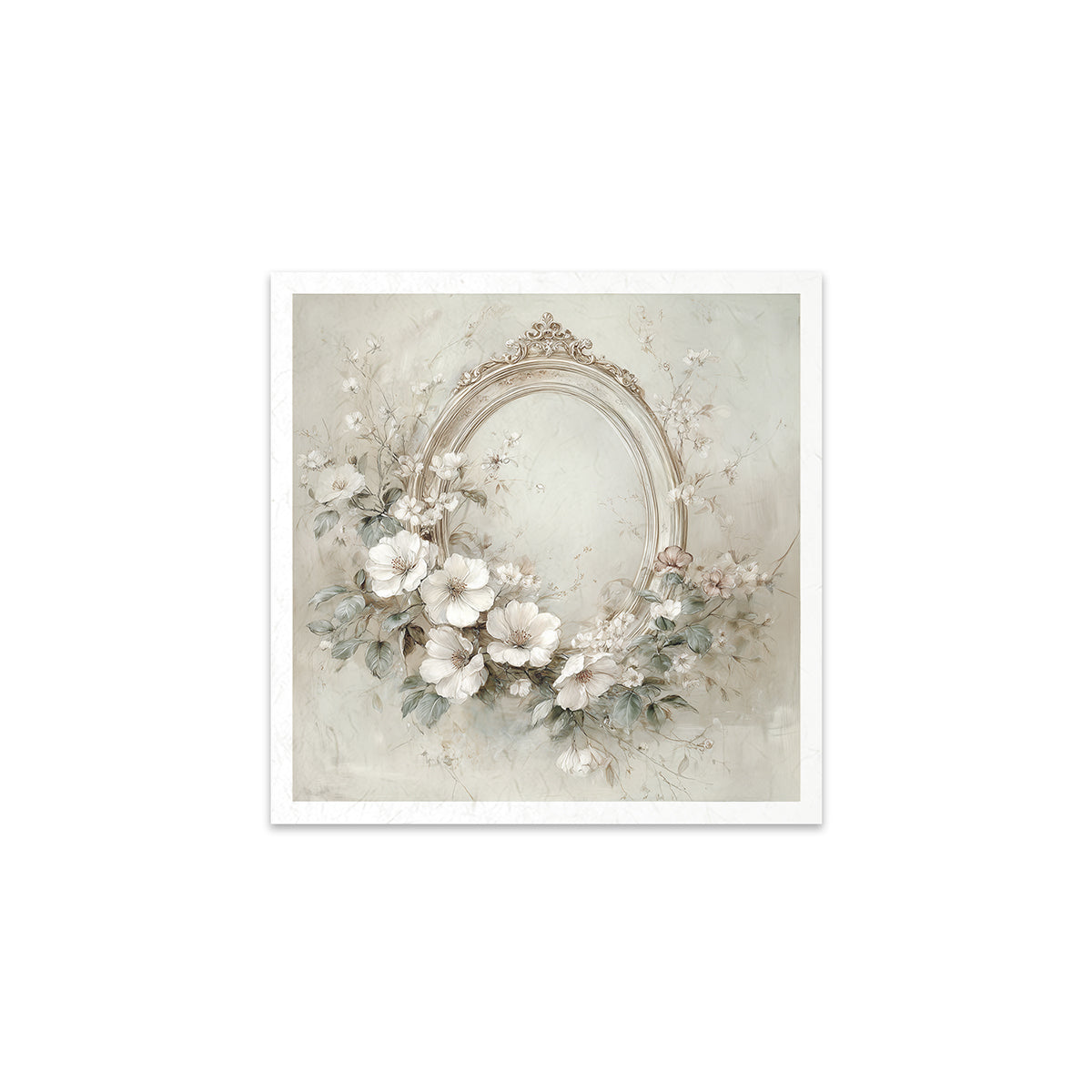 Decorative wreath with flowers and an ornate mirror on a textured background