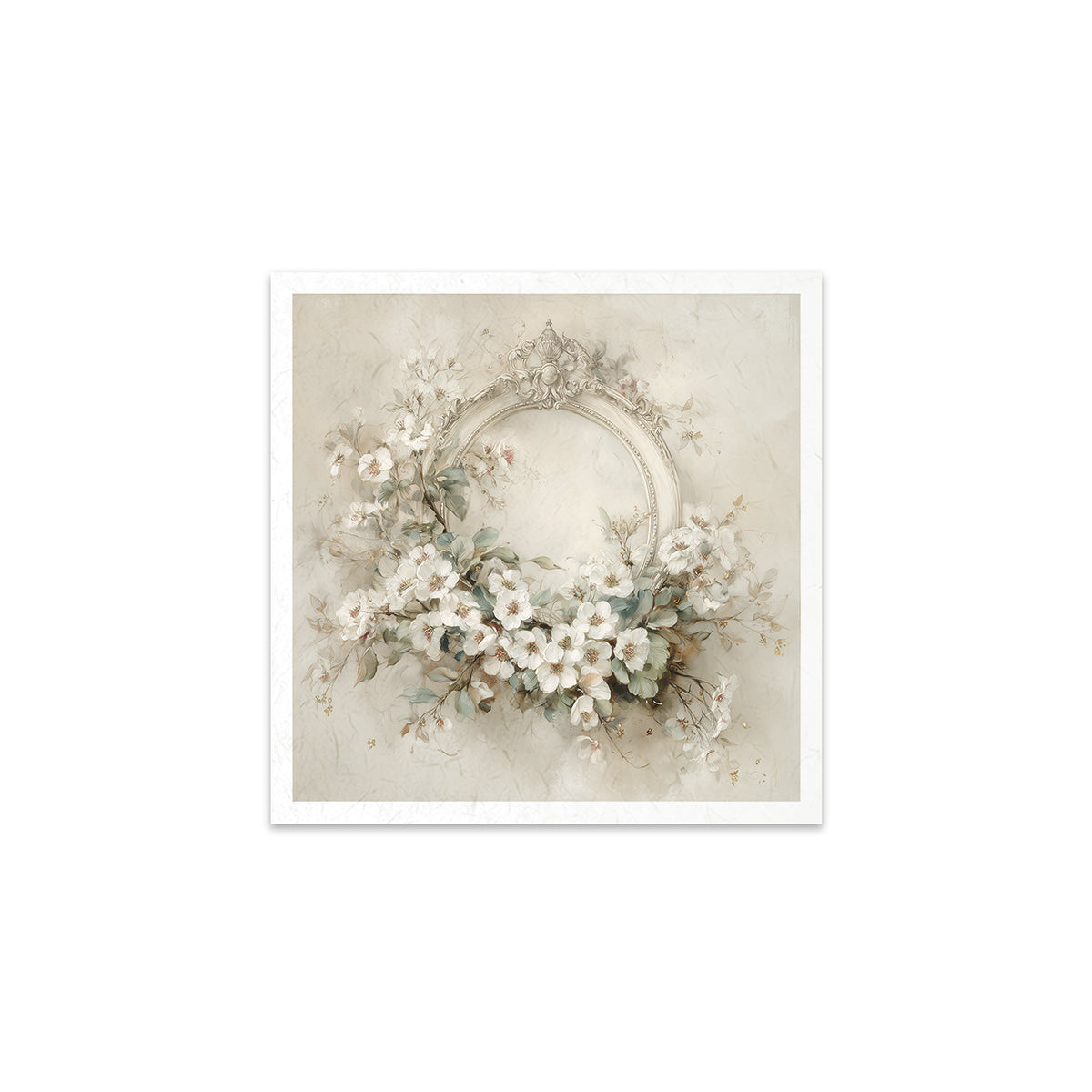 Decorative wreath with flowers and an ornate frame on a textured background