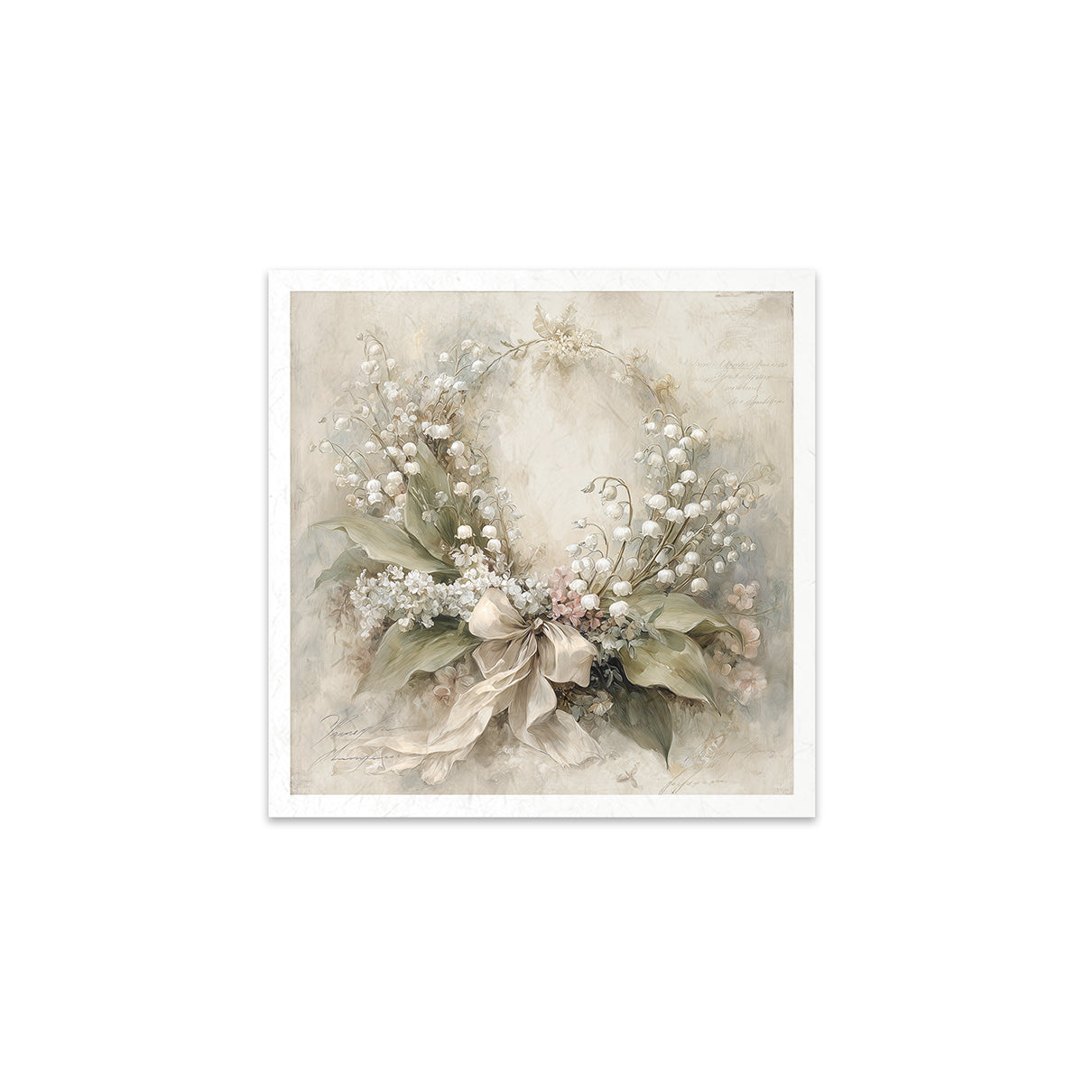 A floral wreath with a bow on a textured beige background