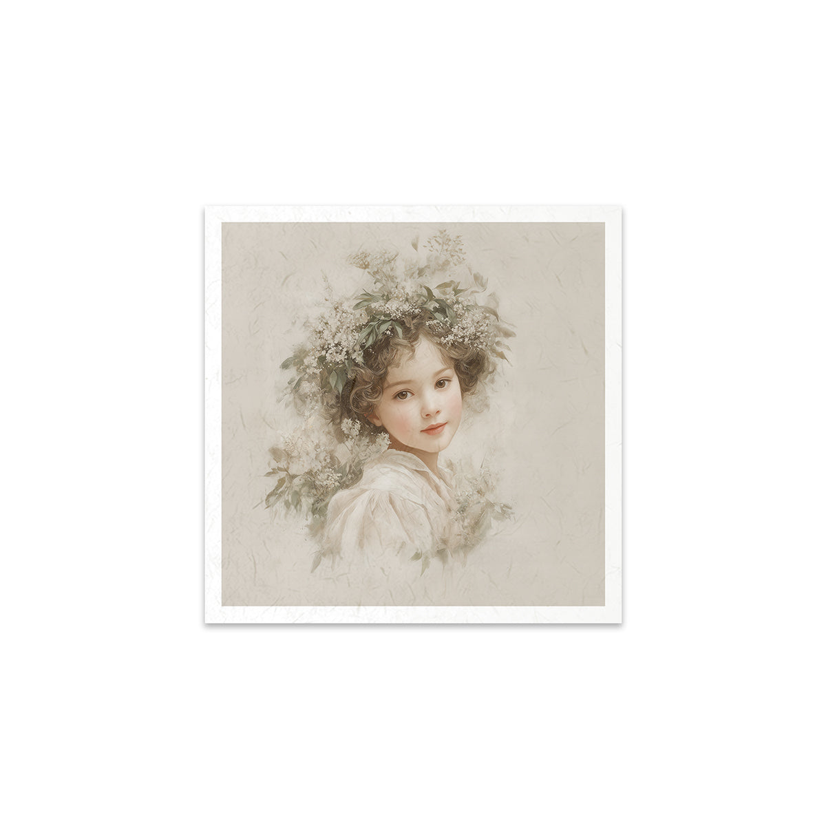 Art print of a woman with floral crown on a beige background