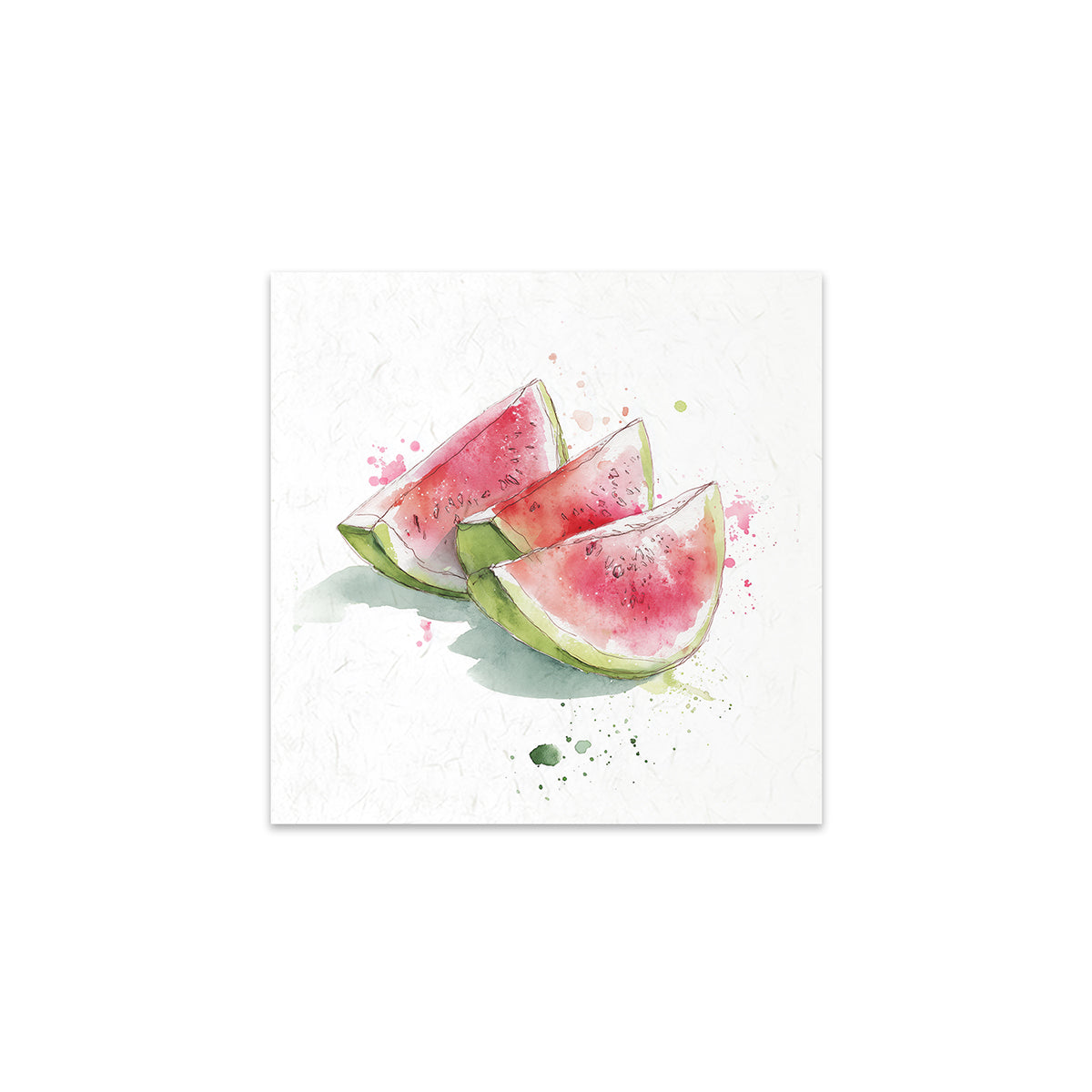 Watercolour illustration of a watermelon cut into slices on a white background