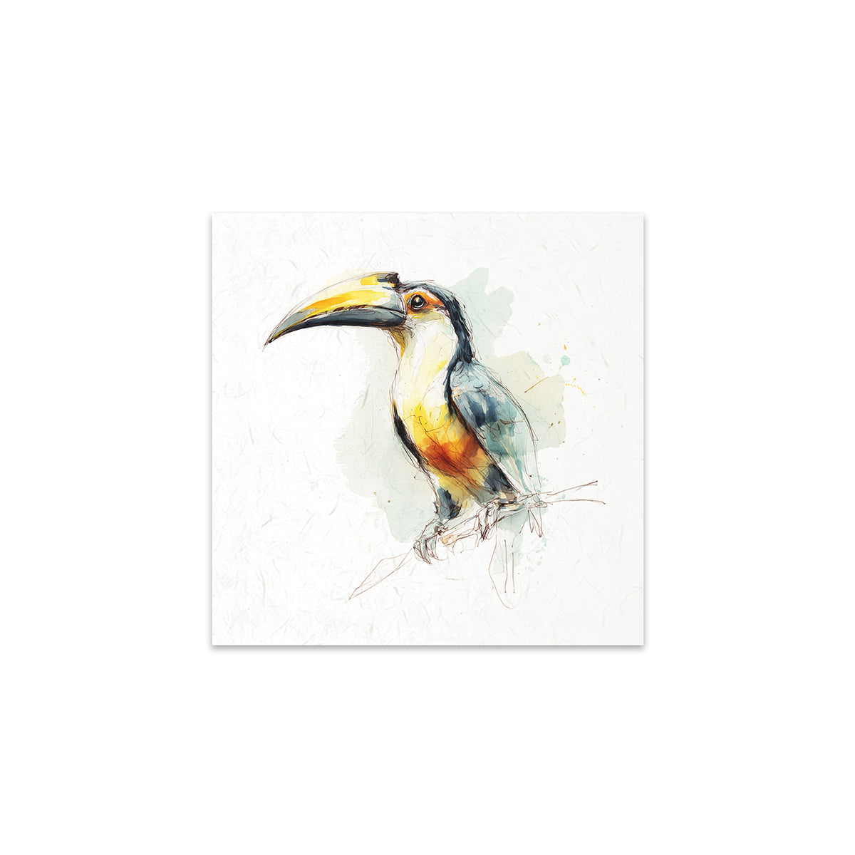 Watercolour painting of a toucan on a white background