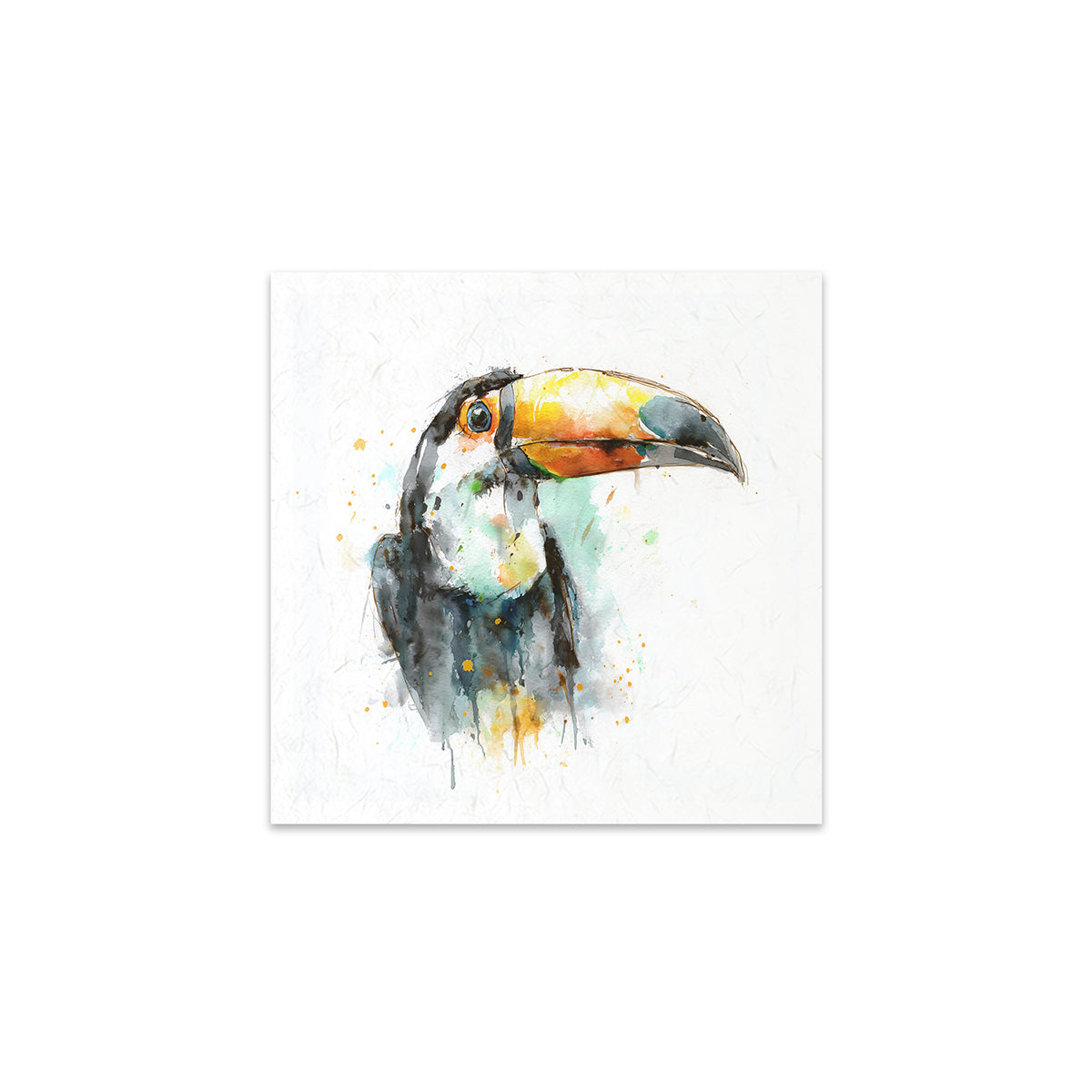 Watercolour painting of a toucan on a white background