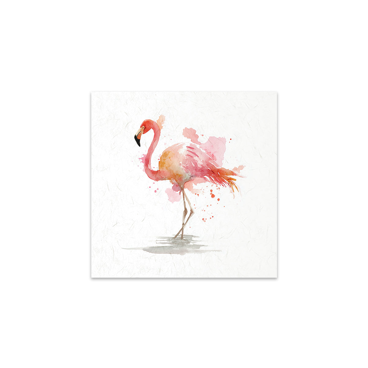 Watercolour painting of a flamingo on a white background