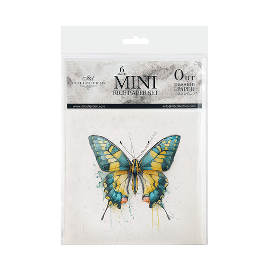 Packaging of a mini rice paper set with a butterfly design on a white background