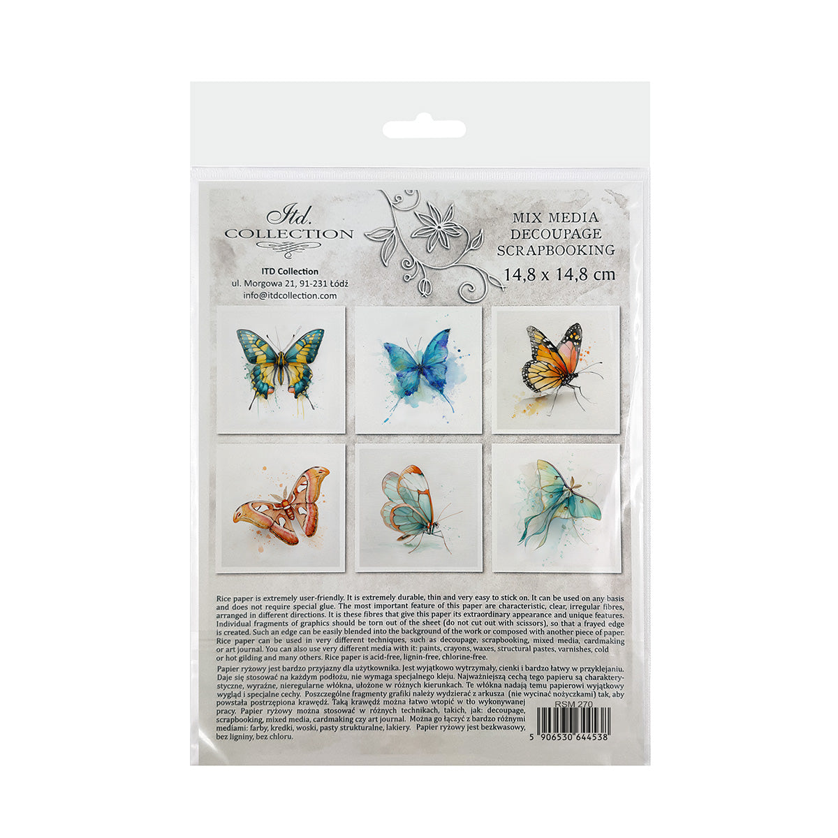 Packaging of butterfly-themed decorative paper on a white background