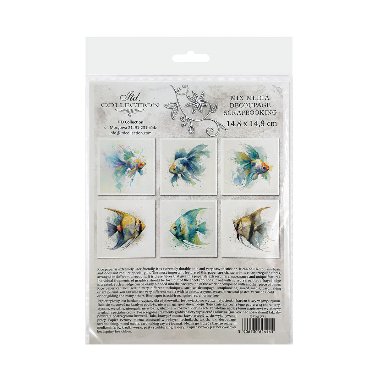 Packaging of decorative paper with fish designs on a white background