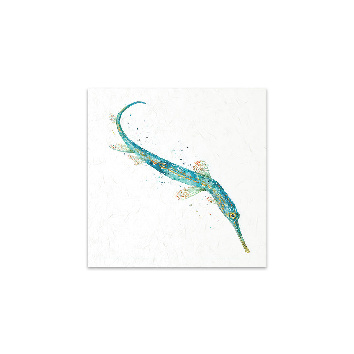 Art print of a blue and green fish on a white background