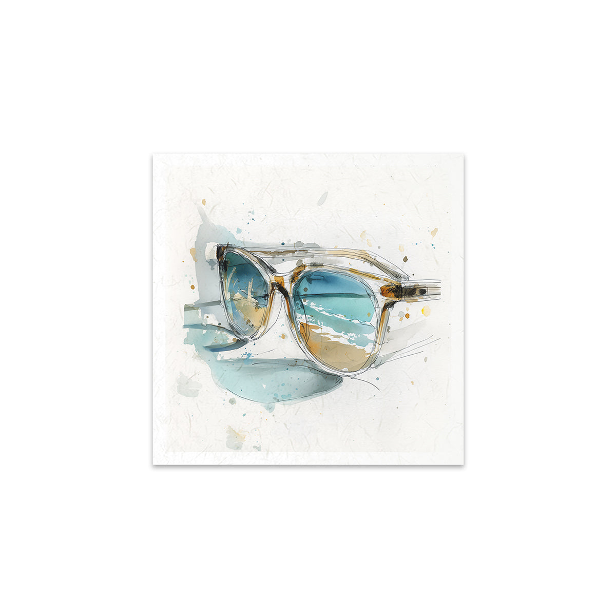 Sunglasses with blue lenses and gold frames on a white background