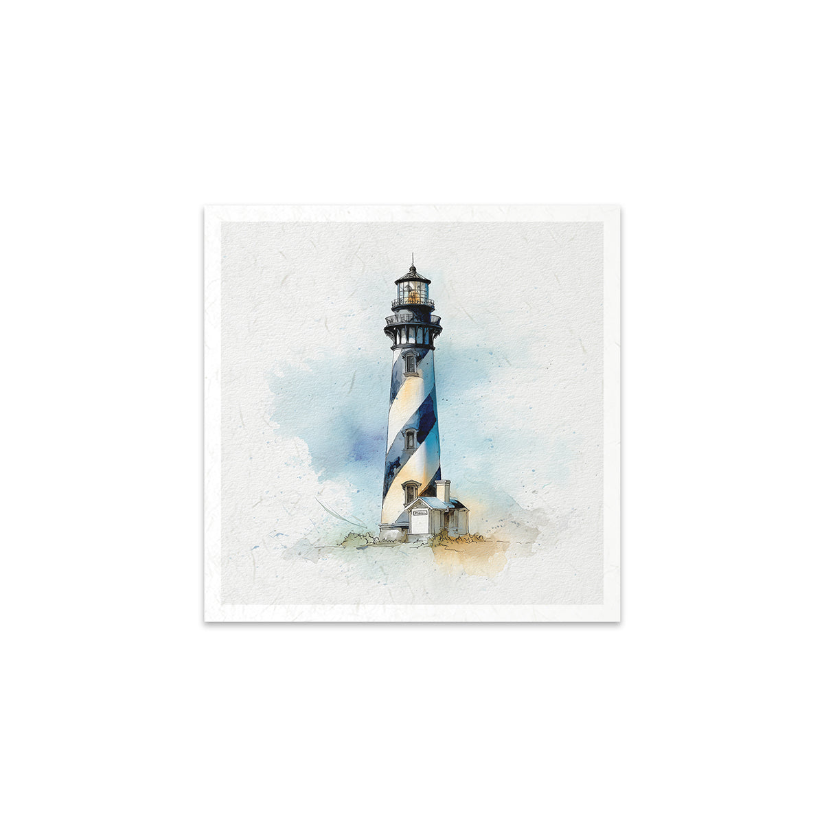 A lighthouse with a watercolour background