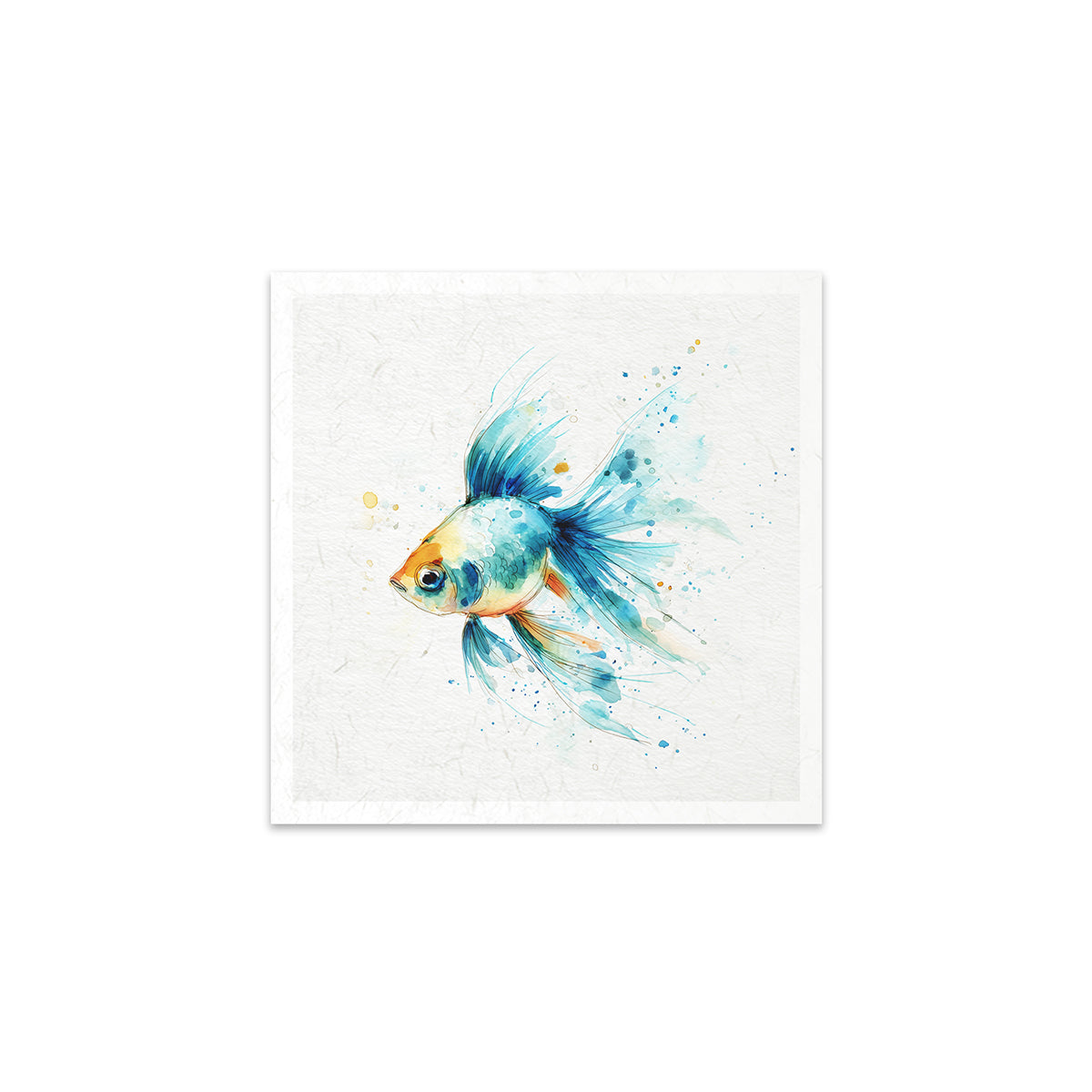 A blue and gold fish on a white background